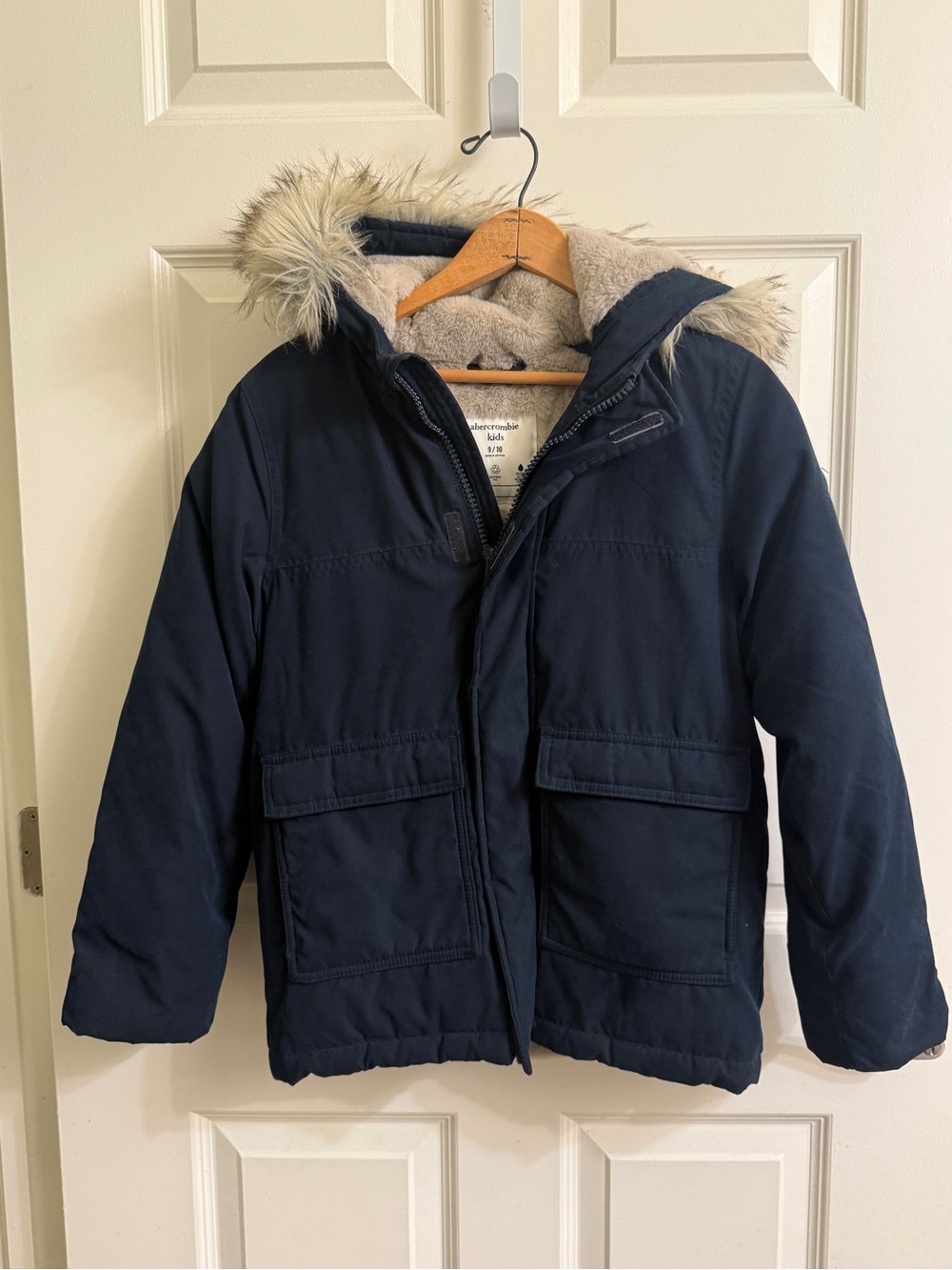 Abercrombie & Fitch Navy Kids Faux-Fur Hooded Puffer Jacket